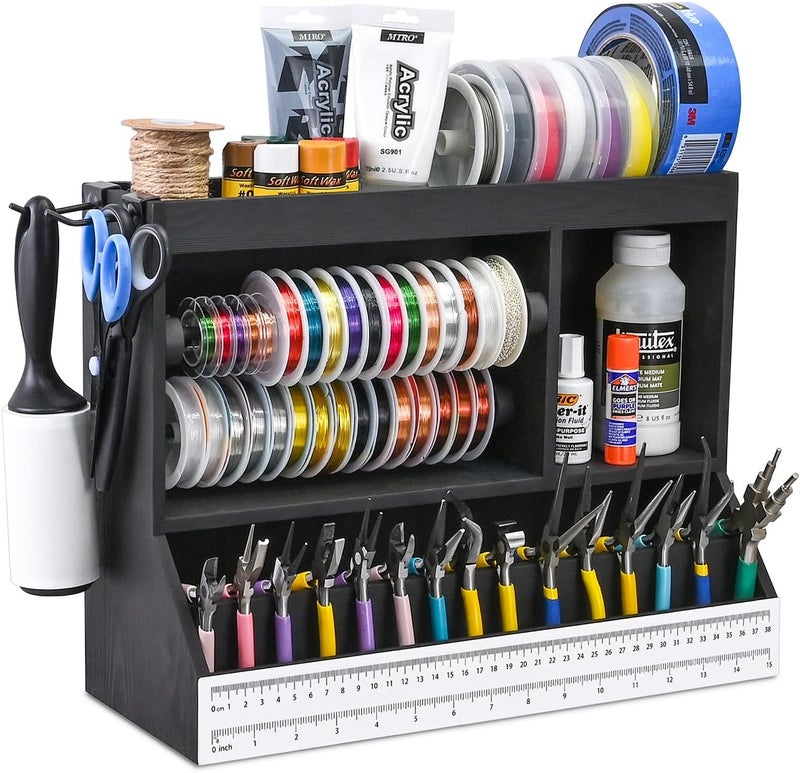 Ikee Design Jewelry and Craft Working Table Bench with measurement, organizes Tools, Wire, and Glue, maintaining all your jewelry or beads-making accessories, Color: Black - Image 1